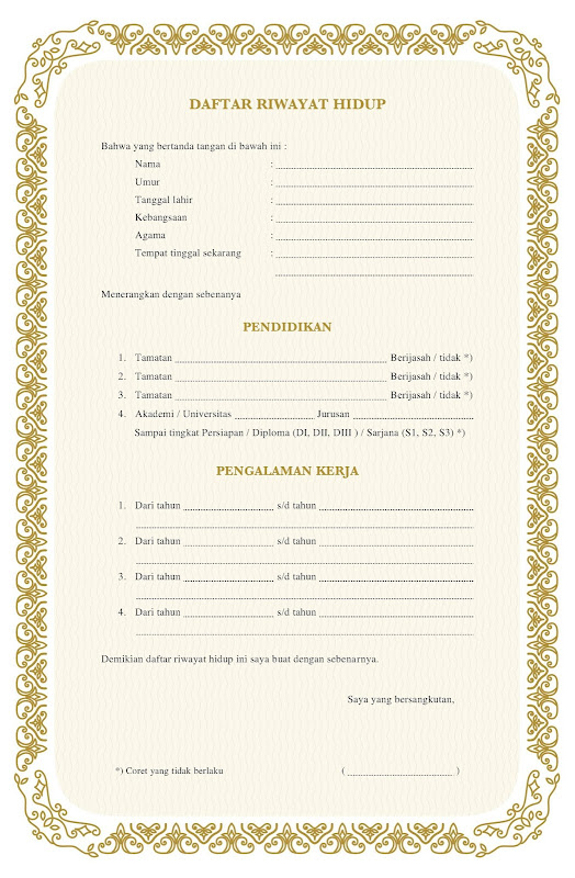 Daftar riwayat hidup cv kosong doc pdf word tulis tangan
